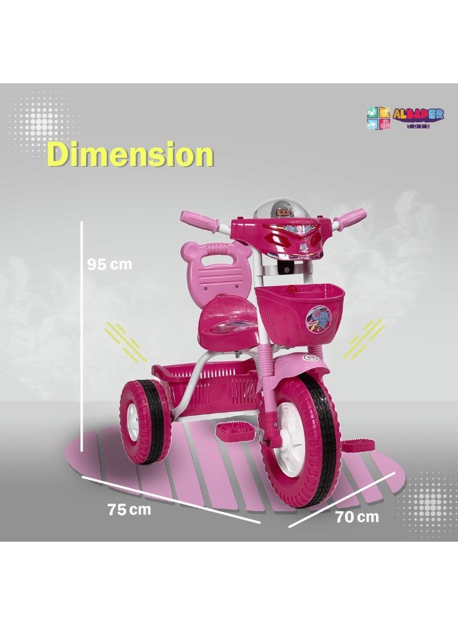 البدر دراجة توازن للأطفال من البدر، دراجة ثلاثية العجلات للأطفال بموسيقى وأضواء مع مقعد واحد وسلة، لون زهري، لعمر 2-5 سنوات - Image 4